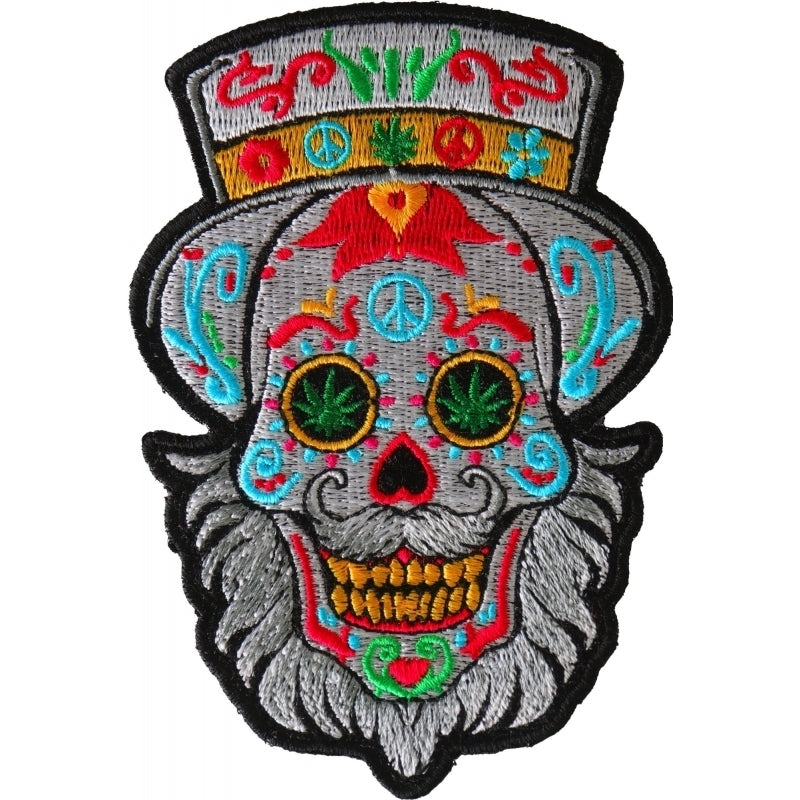 P6705 Bearded Sugar skull Small Iron on Patch-Patches-Daniel Smart Mfg - Retail