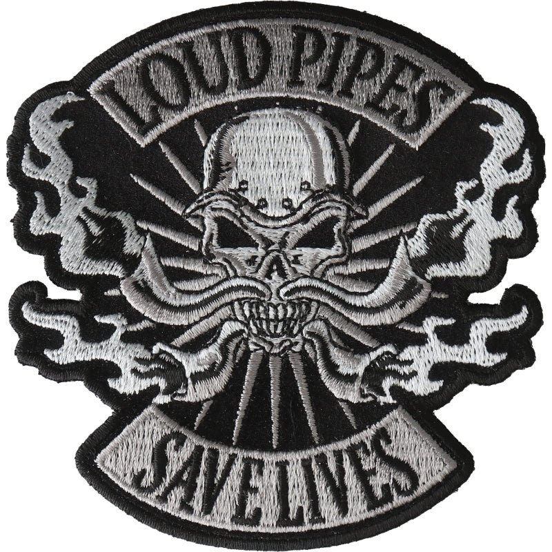 P6722 Loud Pipes Save Lives Skull Patch-Patches-Daniel Smart Mfg - Retail