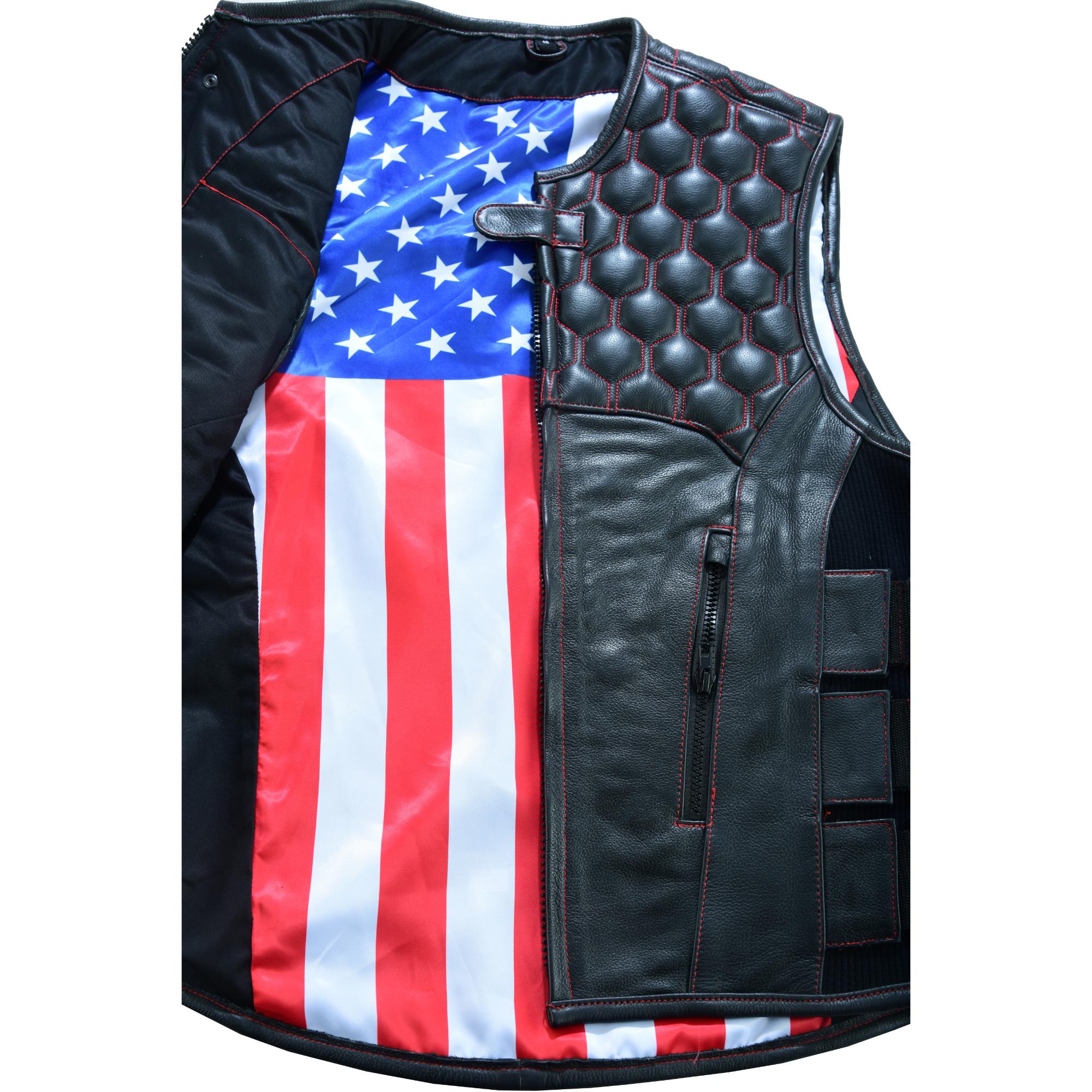Patriot Wheels Men's Motorcycle Leather Vest-Men's Vests-Daniel Smart Mfg - Retail
