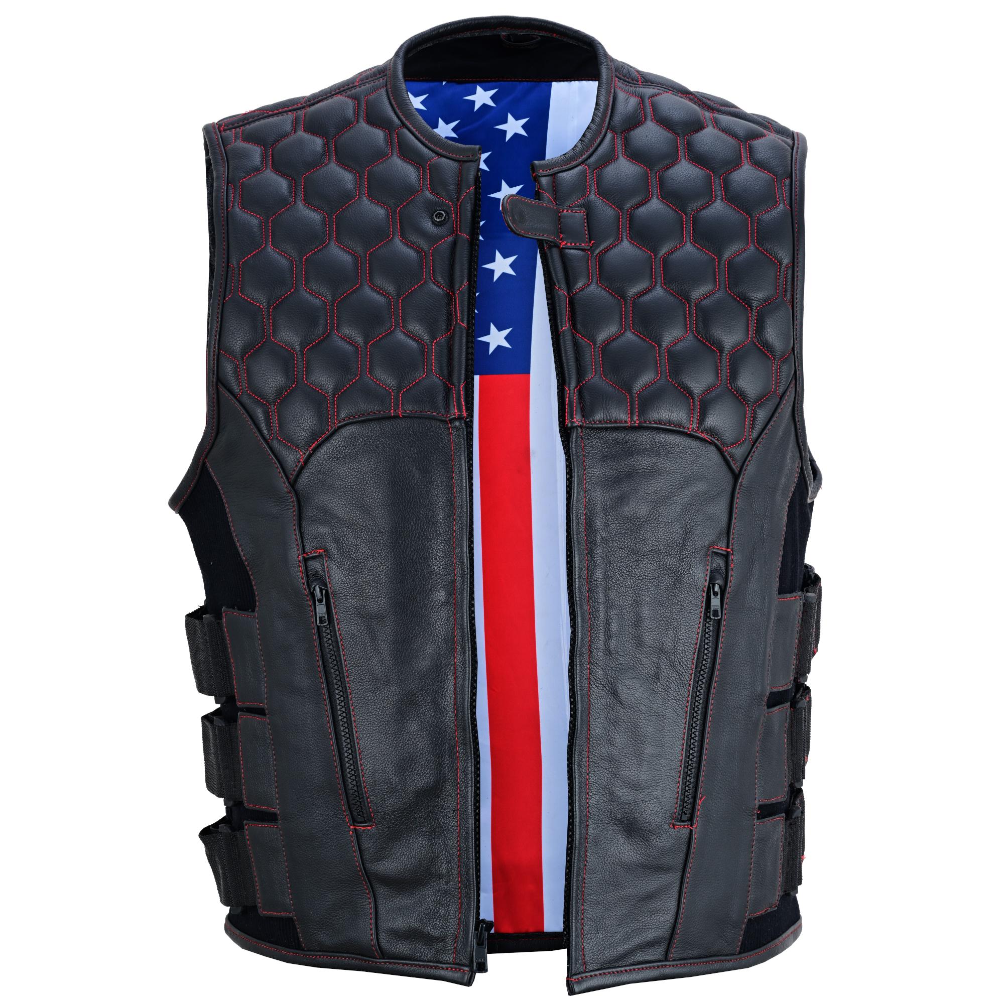 Patriot Wheels Men's Motorcycle Leather Vest-Men's Vests-Daniel Smart Mfg - Retail