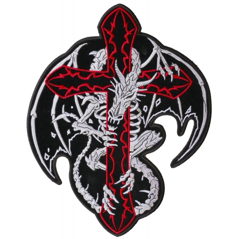 PL3202 Dragon and Cross Embroidered Iron on Patch-Patches-Daniel Smart Mfg - Retail