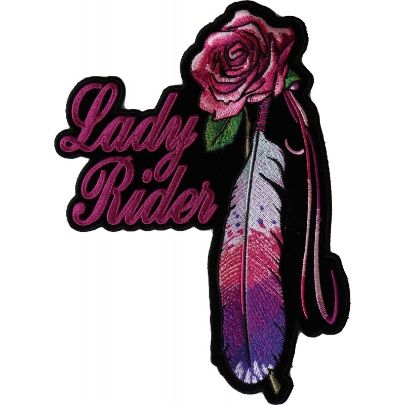 PL3946 Rose Feather Lady Rider Embroidered Iron on Biker Patch-Patches-Daniel Smart Mfg - Retail