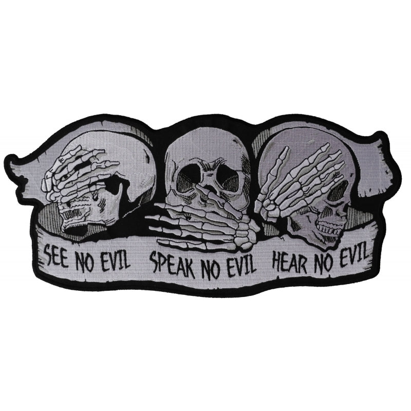 PL5928 See No Evil Speak No Evil Hear No Evil Skull Large Embroidered-Patches-Daniel Smart Mfg - Retail