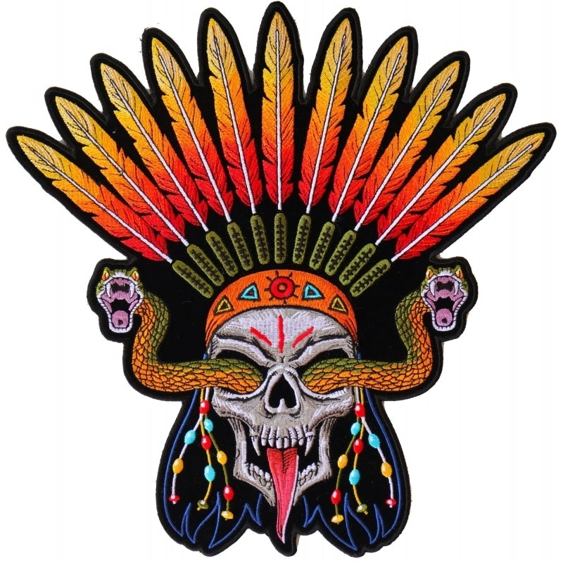 PL6648 Wicked Skull Snakes Feathers Large Back Patch-Patches-Daniel Smart Mfg - Retail