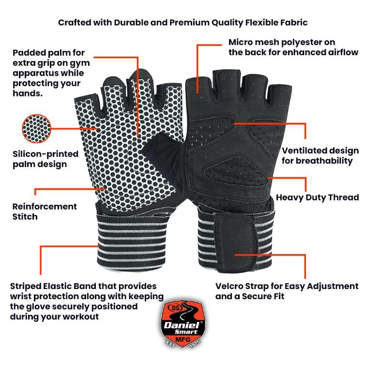 Power Palm Weightlifting and Gym Workout Glove Black-Safety Gloves-Daniel Smart Mfg - Retail