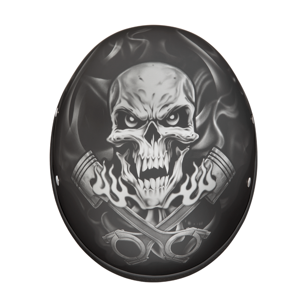 DOT Approved Daytona Motorcycle Half Face Helmet - Skull Cap Graphics for Men & Women, Scooters, ATVs, UTVs & Choppers - W/ Pistons Skull