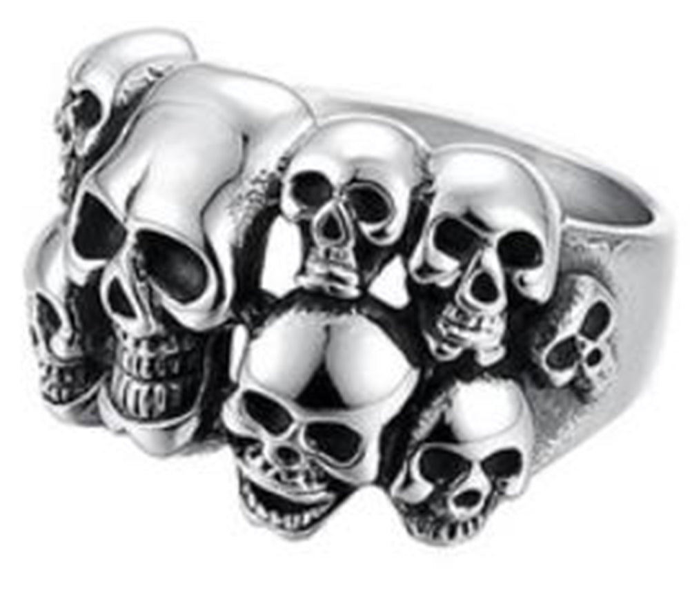 R102 Stainless Steel Multi-Skull Face Biker Ring-Rings-Daniel Smart Mfg - Retail