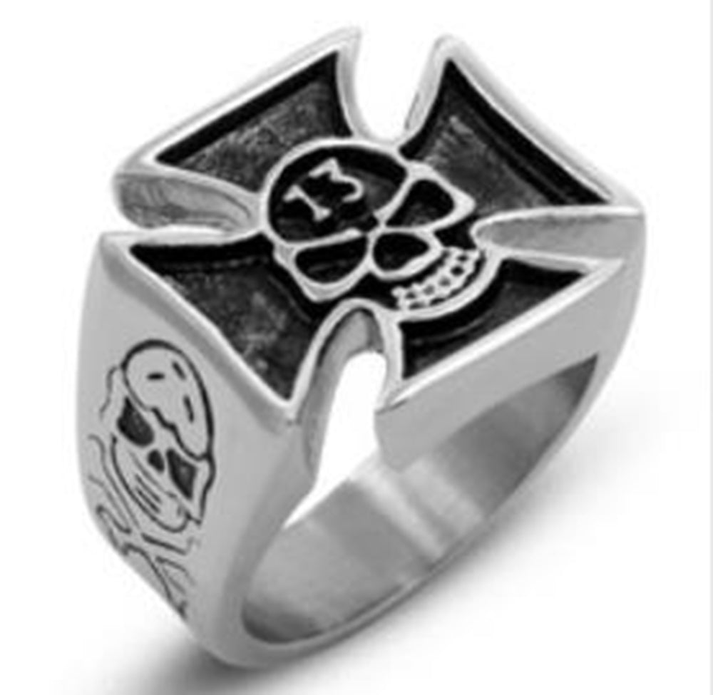 R106 Stainless Steel Skull 13 Biker Ring-Rings-Daniel Smart Mfg - Retail
