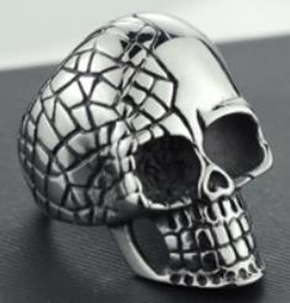 R109 Stainless Steel Cracked Skull Biker Ring-Rings-Daniel Smart Mfg - Retail