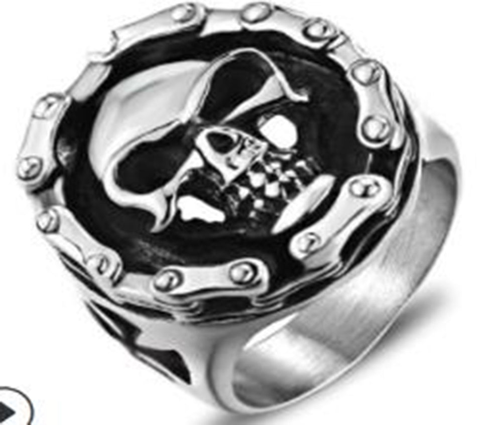 R113 Stainless Steel Biker Chain Skull Face Biker Ring-Rings-Daniel Smart Mfg - Retail