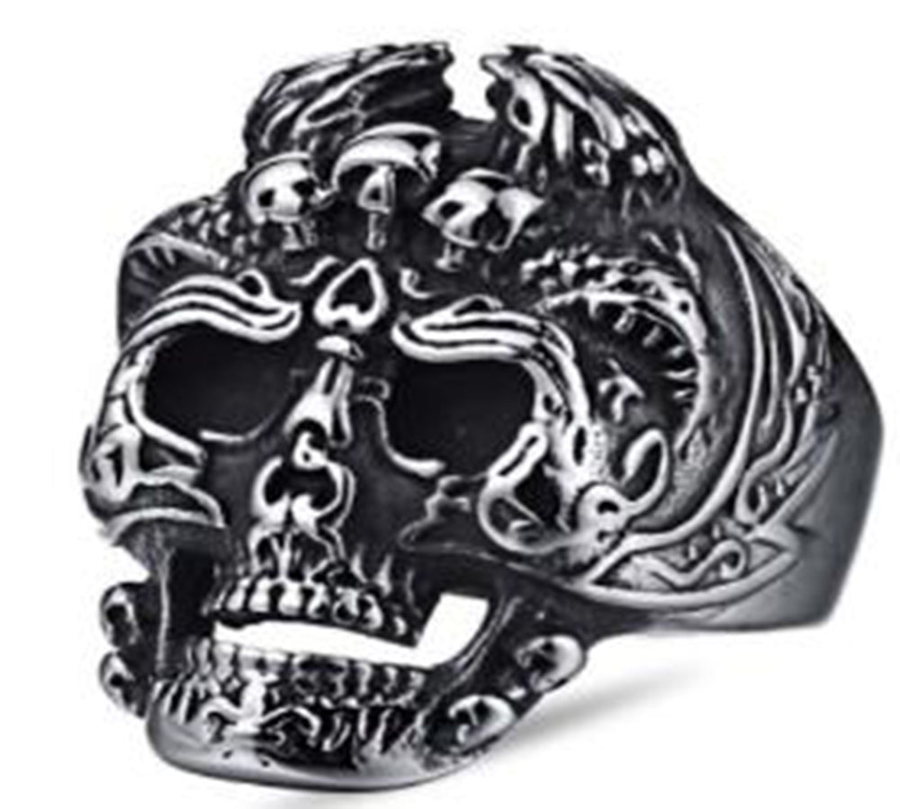 R114 Stainless Steel Skelator Skull Face Biker Ring-Rings-Daniel Smart Mfg - Retail