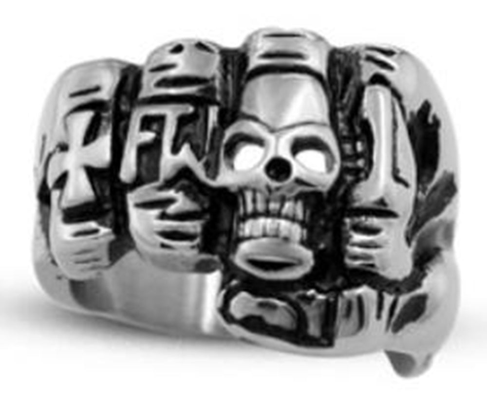 R119 Stainless Steel Fist Face Skull Biker Ring-Rings-Daniel Smart Mfg - Retail