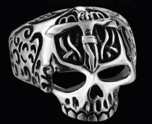 R124 Stainless Steel Jesus Cross Skull Biker Ring-Rings-Daniel Smart Mfg - Retail
