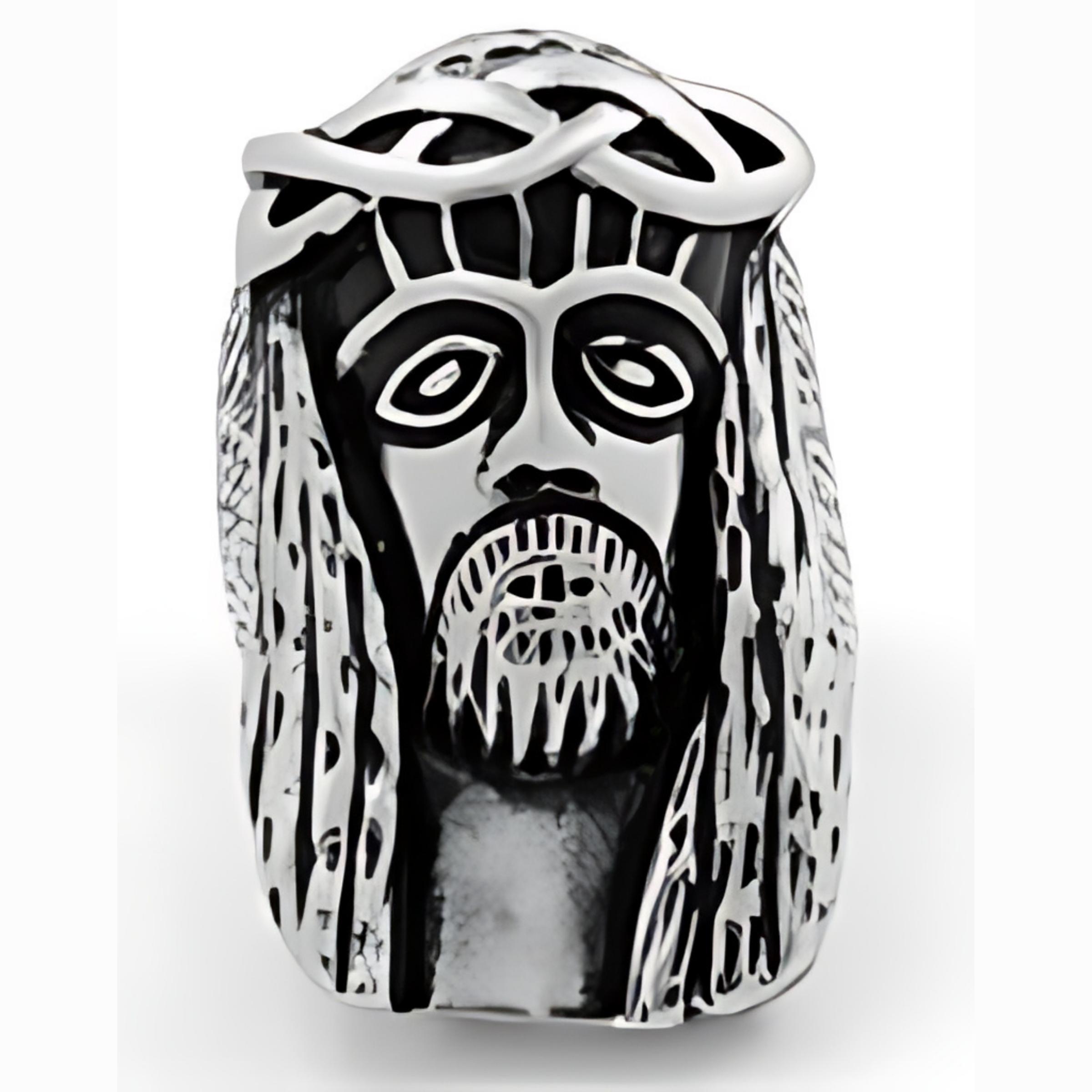 R125 Stainless Steel Jesus Face Skull Biker Ring-Rings-Daniel Smart Mfg - Retail