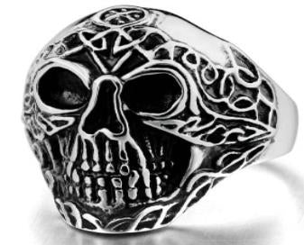 R131 Stainless Steel Forward Face Skull Biker Ring-Rings-Daniel Smart Mfg - Retail