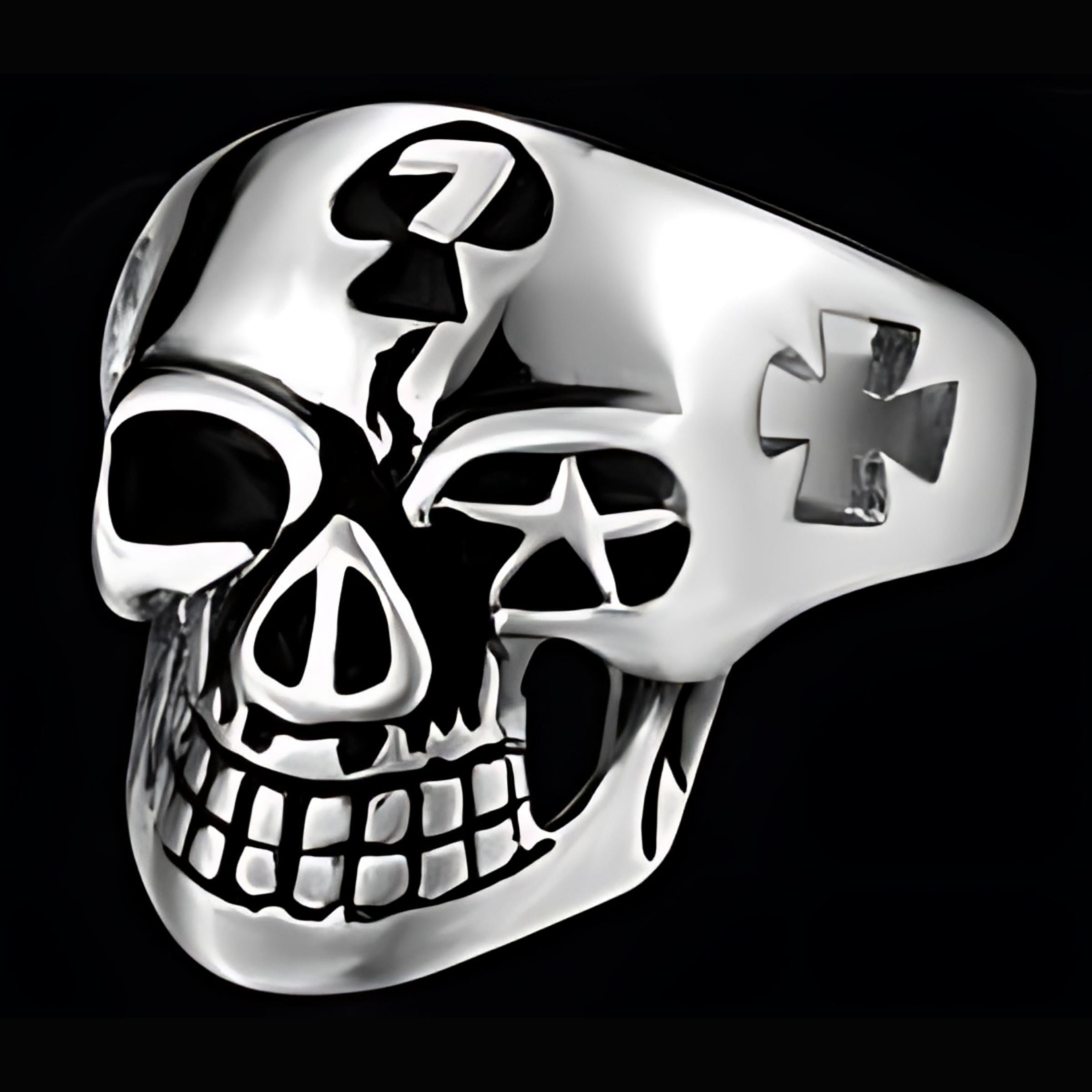 R135 Stainless Steel Symbols Skull Biker Ring-Rings-Daniel Smart Mfg - Retail