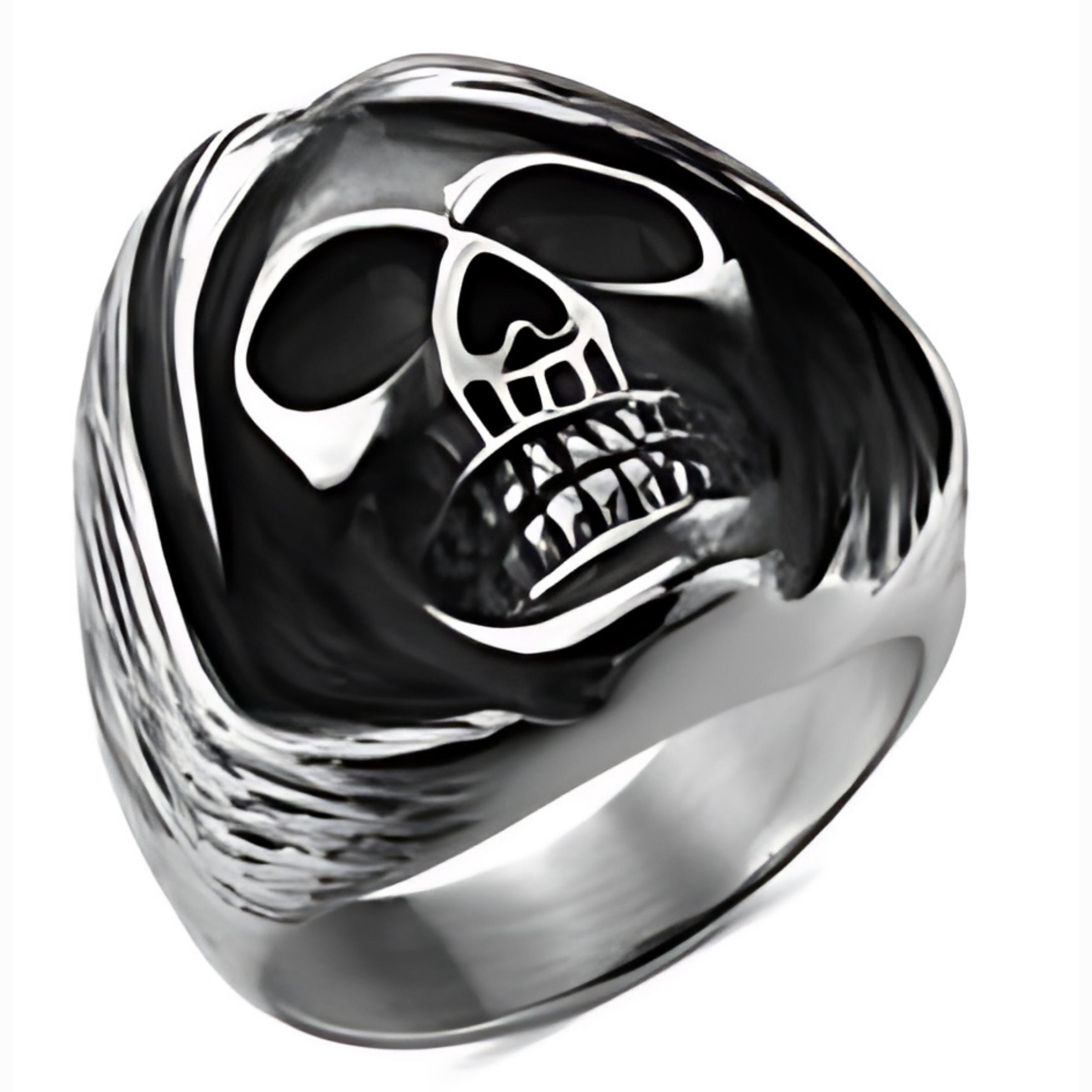 R139 Stainless Steel Sleepy Head Skull Biker Ring-Rings-Daniel Smart Mfg - Retail