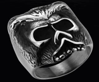 R140 Stainless Steel Bearded Skull Biker Ring-Rings-Daniel Smart Mfg - Retail