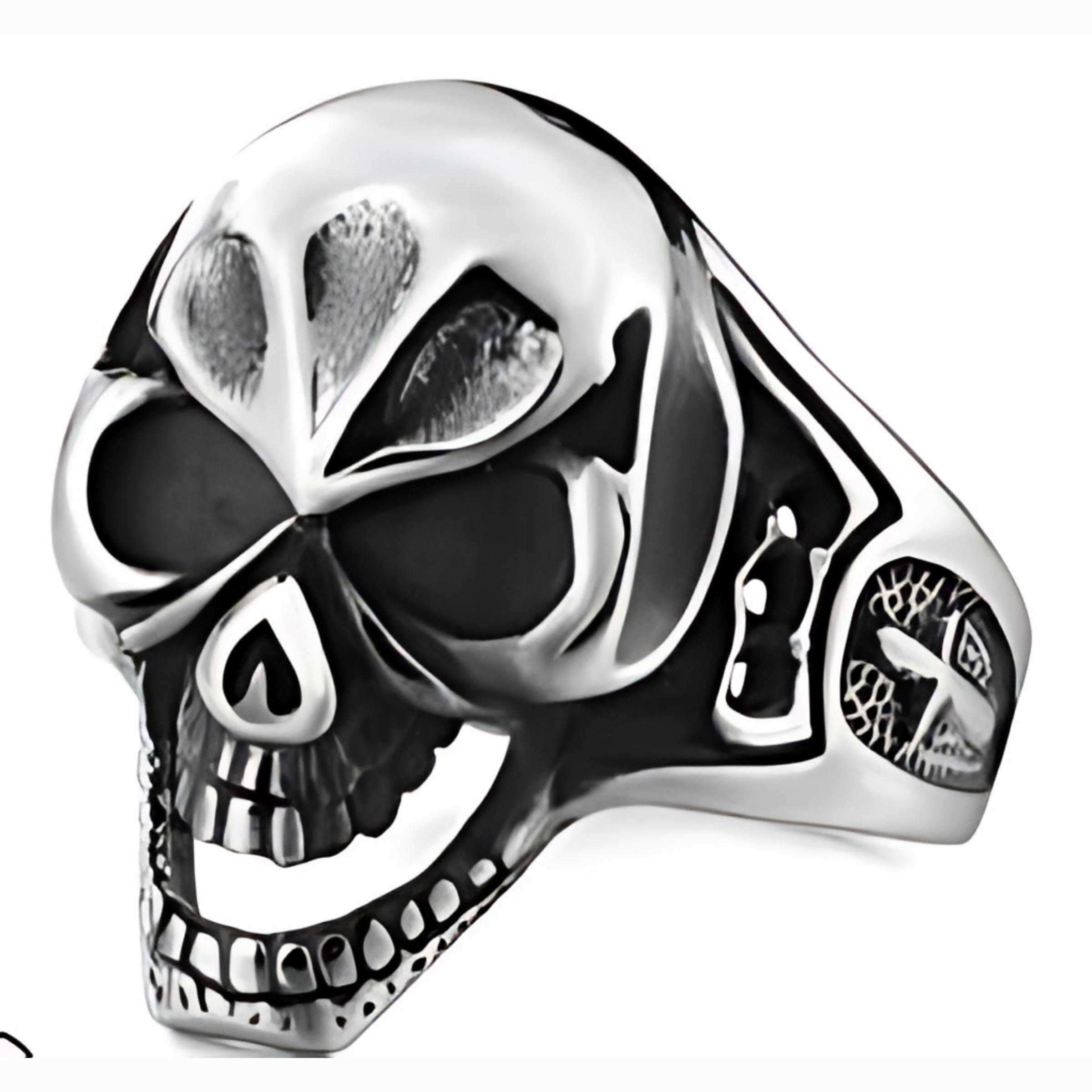 R156 Stainless Steel Evil Face Skull Biker Ring-Rings-Daniel Smart Mfg - Retail