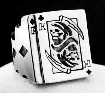 R157 Stainless Steel King of Clubs Skull Biker Ring-Rings-Daniel Smart Mfg - Retail