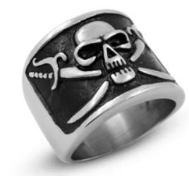R159 Stainless Steel Pirate Symbol Skull Biker Ring-Rings-Daniel Smart Mfg - Retail