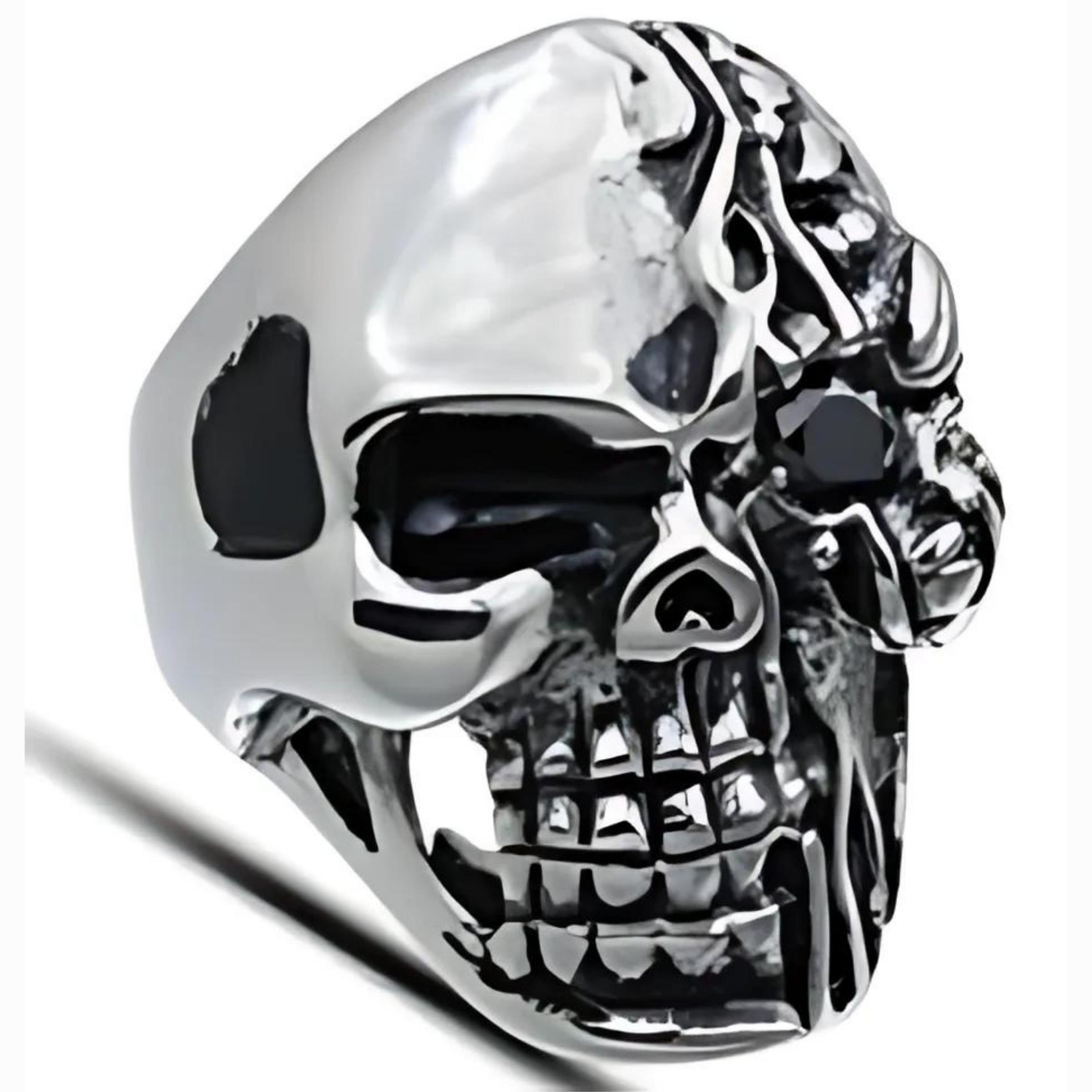 R176 Stainless Steel Half Face Biker Ring-Rings-Daniel Smart Mfg - Retail