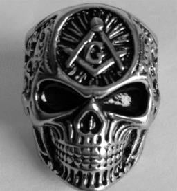 R191 Stainless Steel All Seeing Eye Skull Face Biker Ring-Rings-Daniel Smart Mfg - Retail