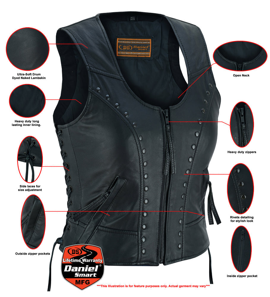 Raven - Women's Leather Vest-Womens Leather Vests-Daniel Smart Mfg - Retail