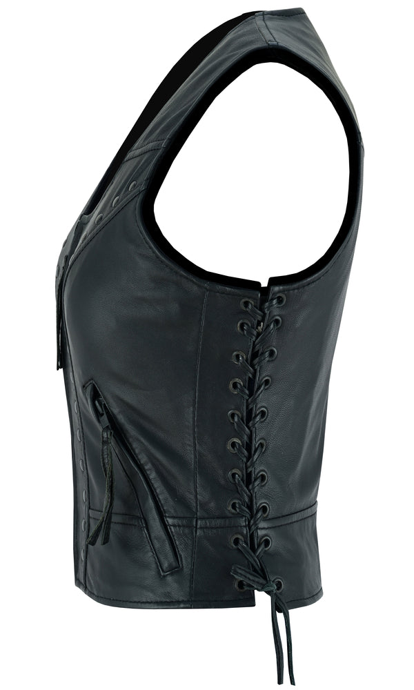 Raven - Women's Leather Vest-Womens Leather Vests-Daniel Smart Mfg - Retail