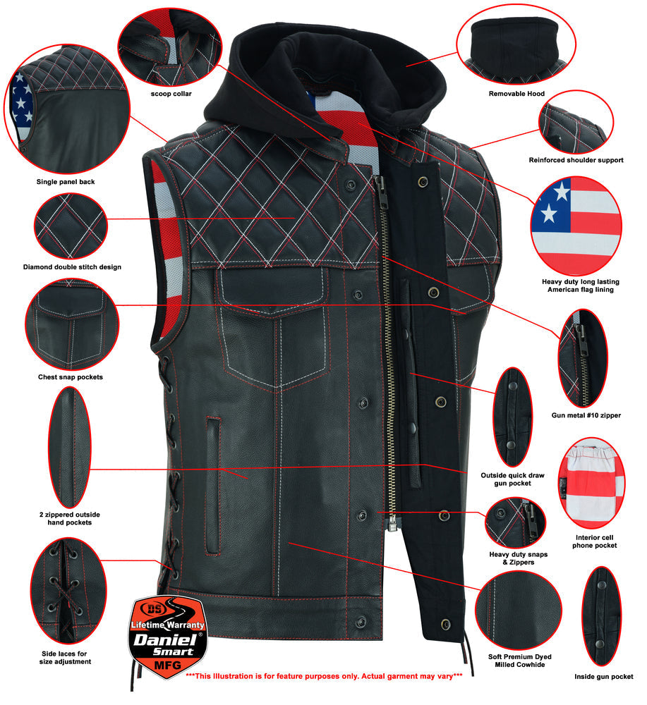 Redline - Men's Motorcycle Leather Vest-Mens Leather Vests-Daniel Smart Mfg - Retail