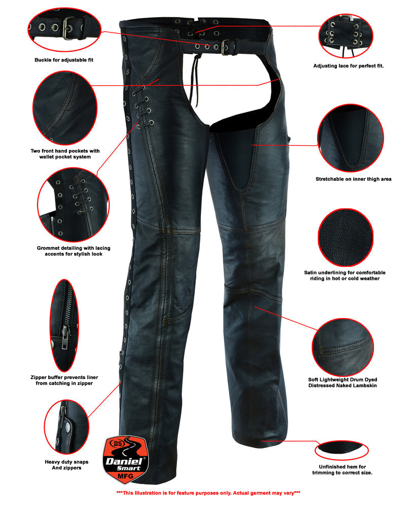 Rider Glam - Women's Motorcycle Leather Chaps-Womens Chaps & Pants-Daniel Smart Mfg - Retail