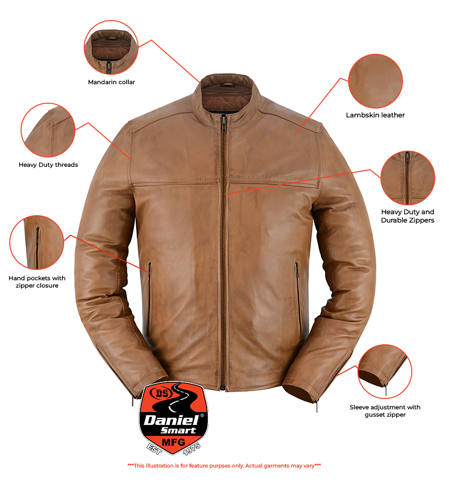 Rustic Stunner Men's Brown Fashion Leather Jacket-Mens Leather Motorcycle Jackets-Daniel Smart Mfg - Retail