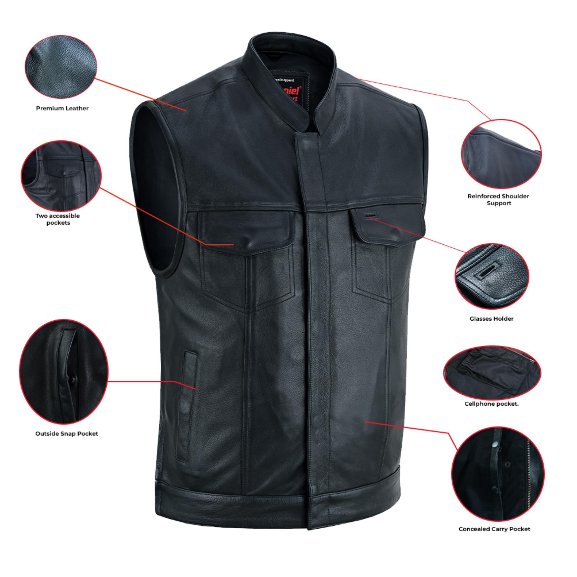 Sideon - Men's Motorcycle Leather Vest-Mens Leather Vests-Daniel Smart Mfg - Retail