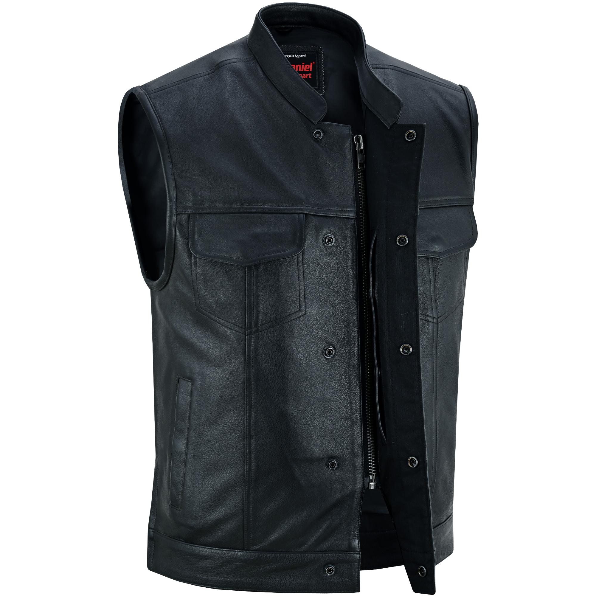 Sideon - Men's Motorcycle Leather Vest-Mens Leather Vests-Daniel Smart Mfg - Retail