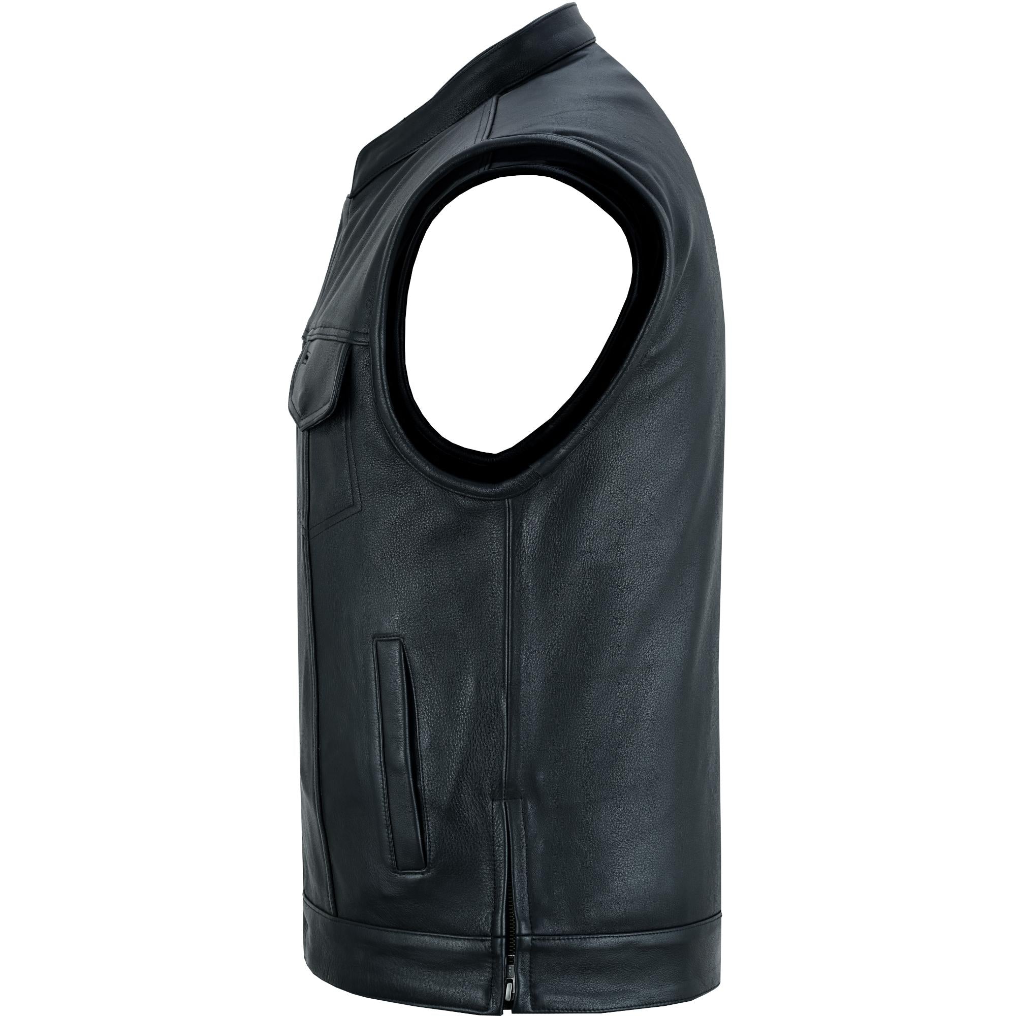 Sideon - Men's Motorcycle Leather Vest-Mens Leather Vests-Daniel Smart Mfg - Retail