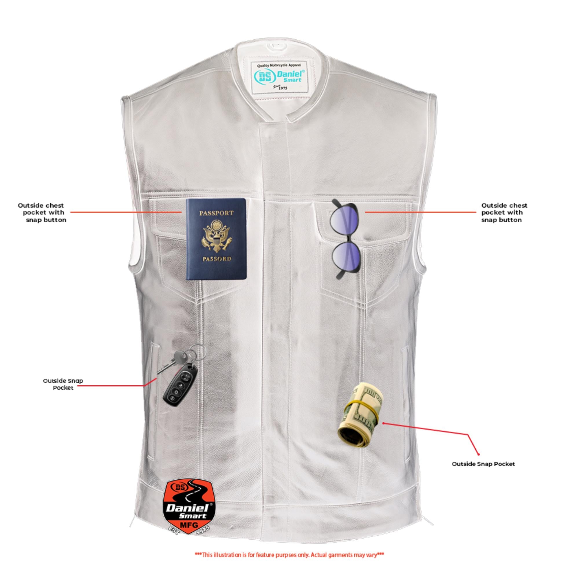 Sideon - Men's Motorcycle Leather Vest-Mens Leather Vests-Daniel Smart Mfg - Retail