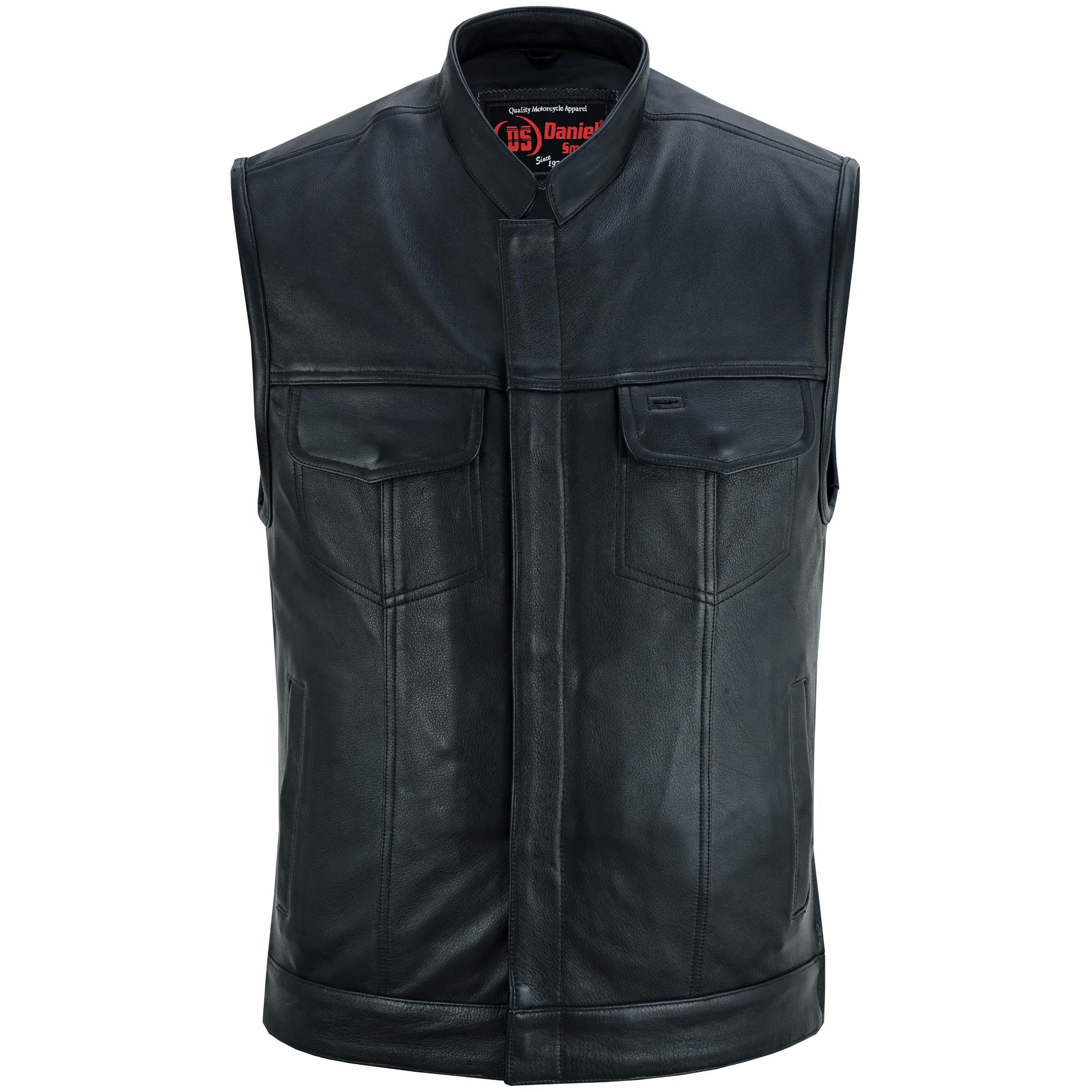 Sideon - Men's Motorcycle Leather Vest-Mens Leather Vests-Daniel Smart Mfg - Retail