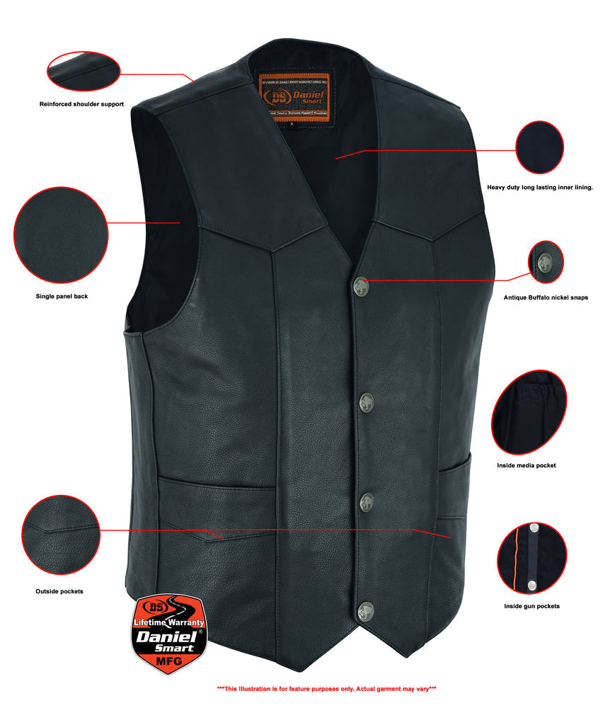 Singra - Men's Motorcycle Leather Vest-Mens Leather Vests-Daniel Smart Mfg - Retail