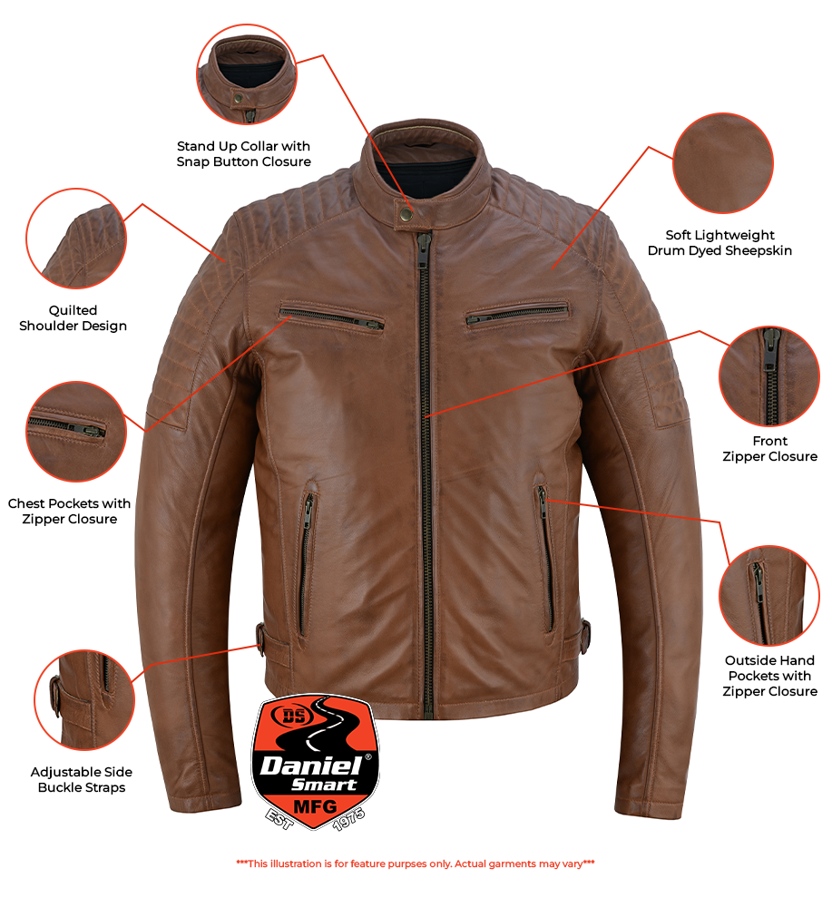 Stewart - Men's Leather Fashion Jacket-Mens Leather Motorcycle Jackets-Daniel Smart Mfg - Retail