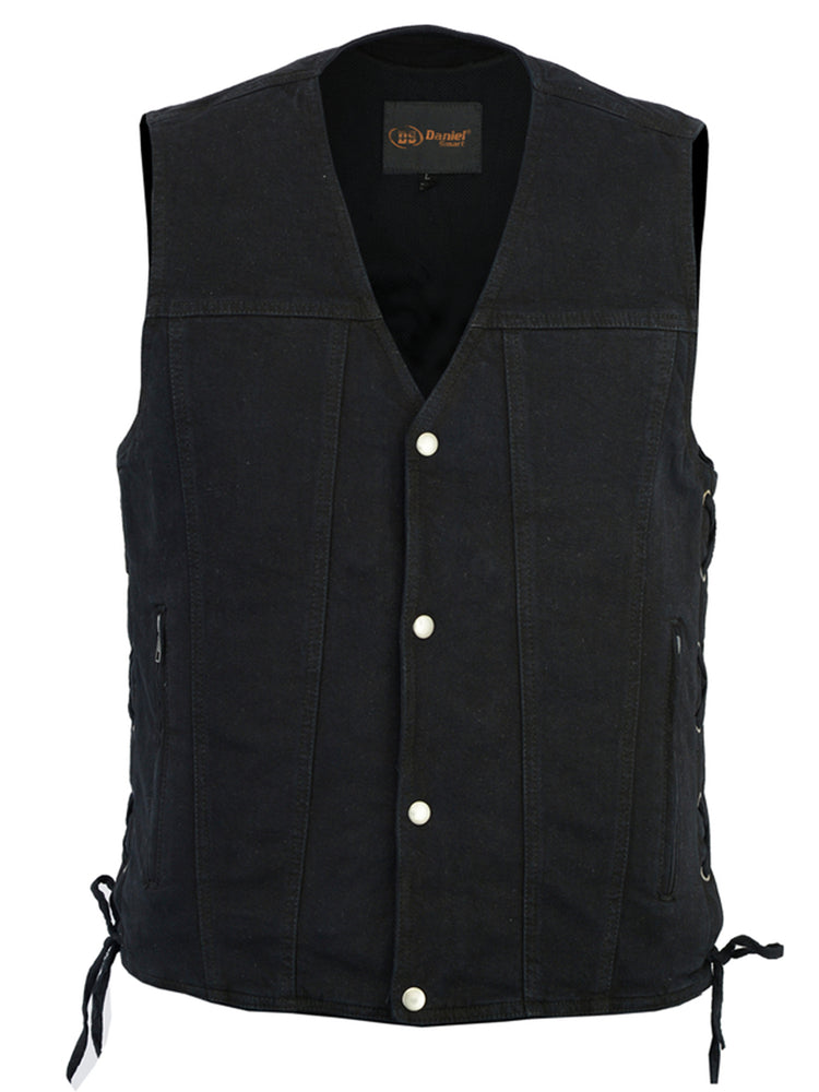 Strabler - Motorcycle Denim Vest-Mens Denim Vests-Daniel Smart Mfg - Retail