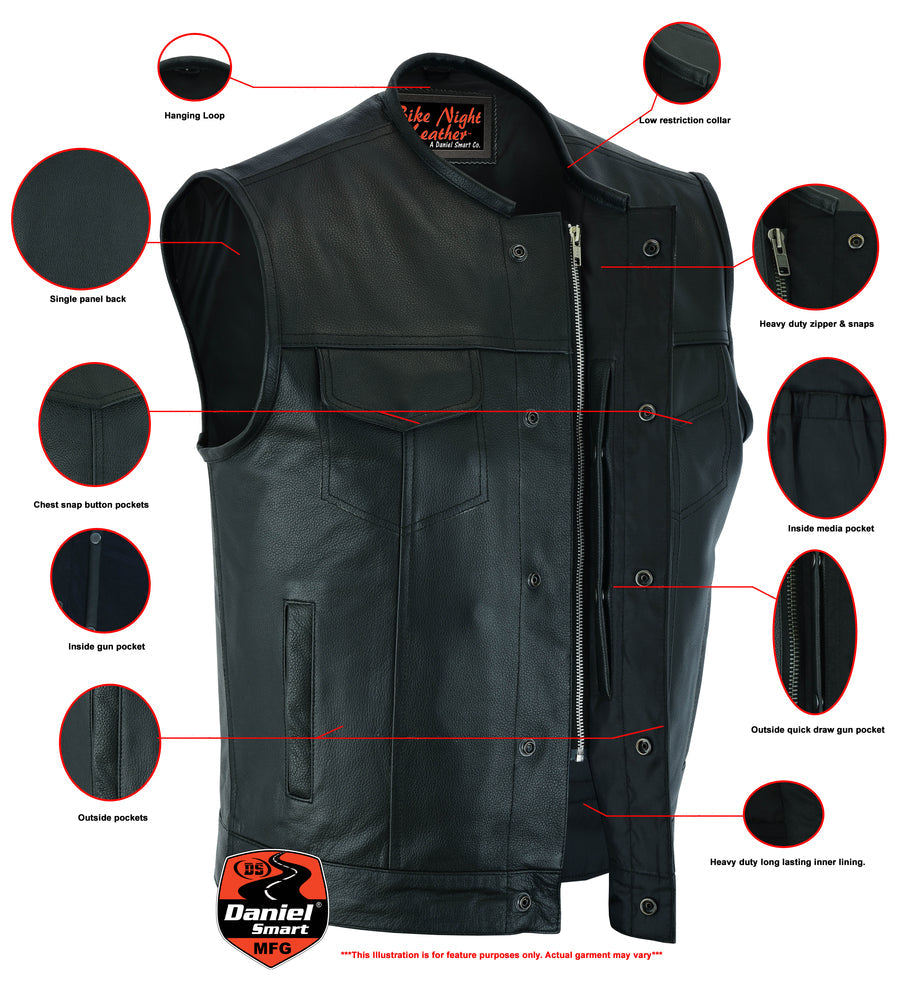 Trailson - Men's Motorcycle Leather Vest-Mens Leather Vests-Daniel Smart Mfg - Retail