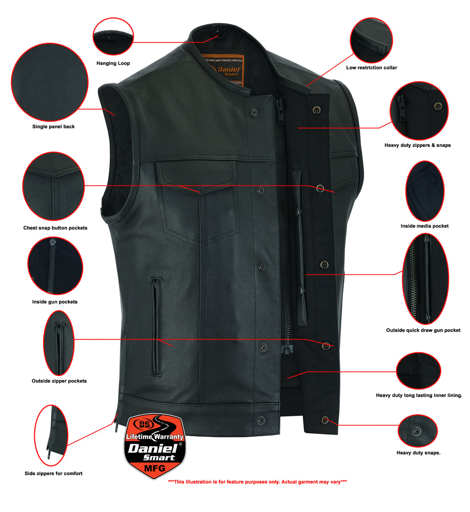 Vestra - Men's Motorcycle Leather Vest-Mens Leather Vests-Daniel Smart Mfg - Retail