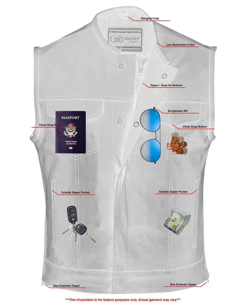 Vestra - Men's Motorcycle Leather Vest-Mens Leather Vests-Daniel Smart Mfg - Retail