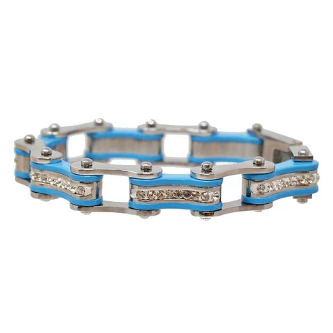 VJ1104 Two Tone Silver/Turquoise W/White Crystal Centers-Bracelets-Daniel Smart Mfg - Retail