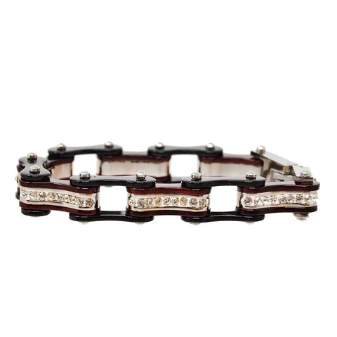 VJ1106 Two Tone Black/Candy Red W/White Crystal Centers-Bracelets-Daniel Smart Mfg - Retail