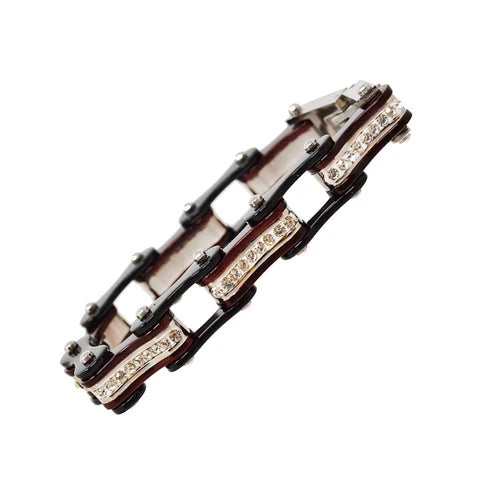 VJ1106 Two Tone Black/Candy Red W/White Crystal Centers-Bracelets-Daniel Smart Mfg - Retail