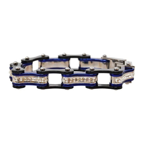 VJ1107 Two Tone Black/Candy Blue W/White Crystal Centers-Bracelets-Daniel Smart Mfg - Retail