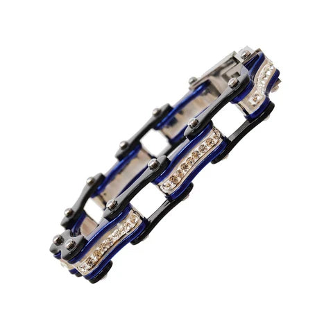 VJ1107 Two Tone Black/Candy Blue W/White Crystal Centers-Bracelets-Daniel Smart Mfg - Retail