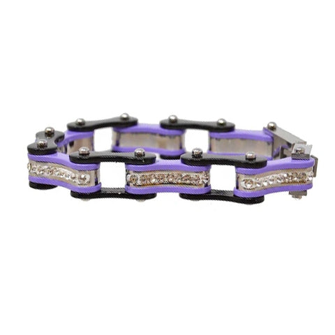 VJ1109 Two Tone Black/Purple W/White Crystal Centers-Bracelets-Daniel Smart Mfg - Retail