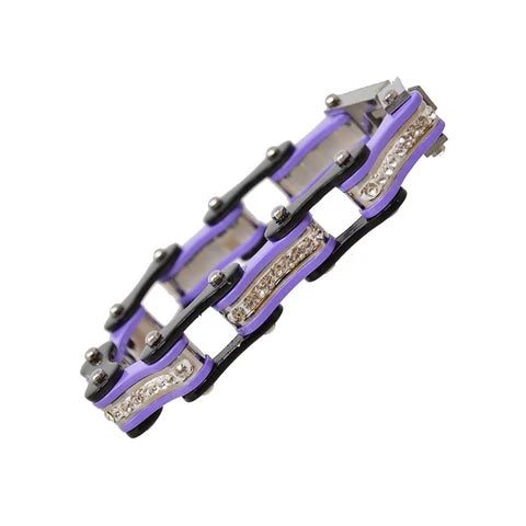 VJ1109 Two Tone Black/Purple W/White Crystal Centers-Bracelets-Daniel Smart Mfg - Retail